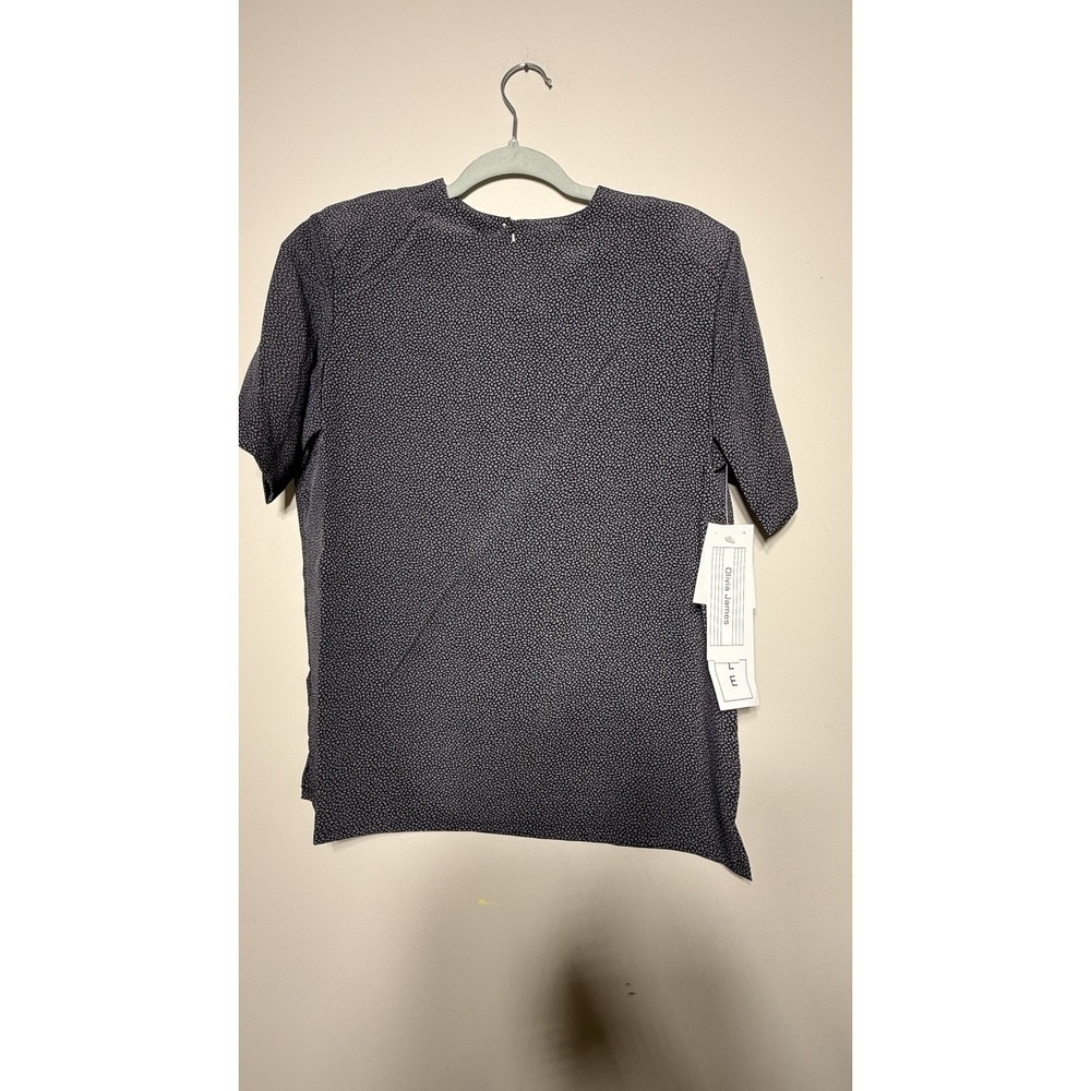 Olivia James Blouse Medium NWT Gray Patterned Short Sleeve Shoulder Pads